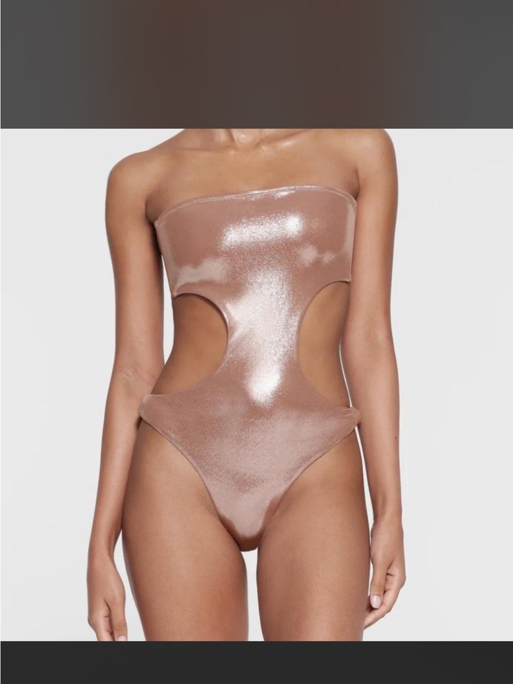 SKIMS Metallic Rose Gold Strapless Cutout One-Piece Swimsuit